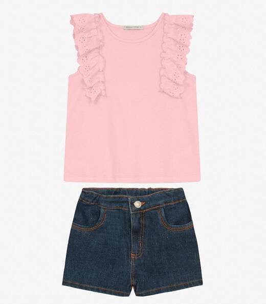 Conjunto Blusa Com Shorts Infantil Trick Nick Rosa