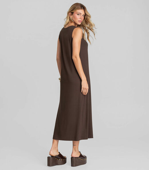 Vestido Midi Feminino em Malha Visco Dianna Marrom