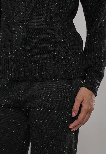 Blusa de Tricot Boton? com Trama Texturizada Preto Salvatore