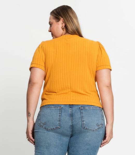 Blusa Canelada Plus Infinita Cor Amarelo