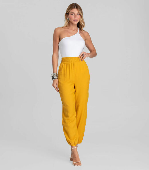 Calça Feminina Aladim em Tecido Viscose Dianna Amarelo