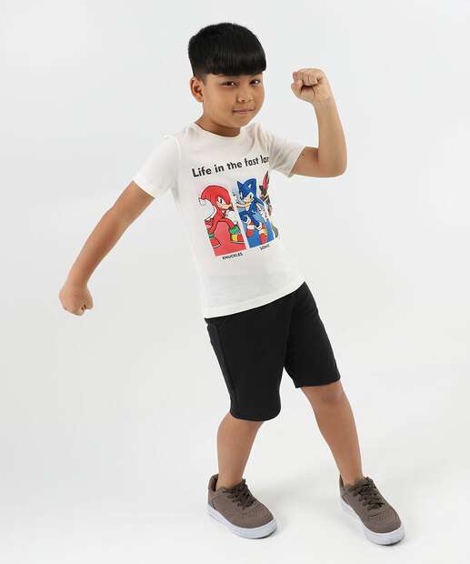Camiseta Infantil Sonic E Amigos Tam 4 a 10 Off White