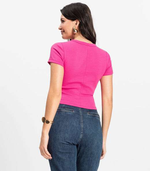 Blusa Cropped Ribana Básica Rovitex Rosa