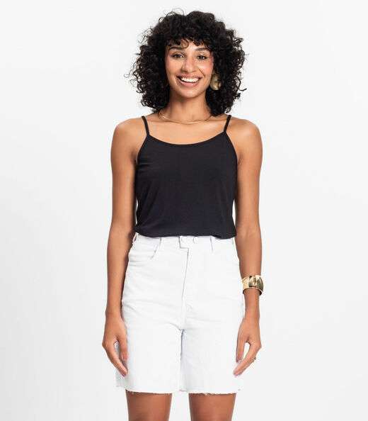 Blusa de Alça Feminina Viscotorcion Básica Rovitex Preto