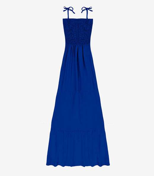 Vestido Longo Feminino De Lastex Duna Liso Select Azul