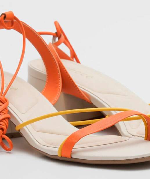 Sandália Salto Grosso Feminina Tiras Amarração Bebecê