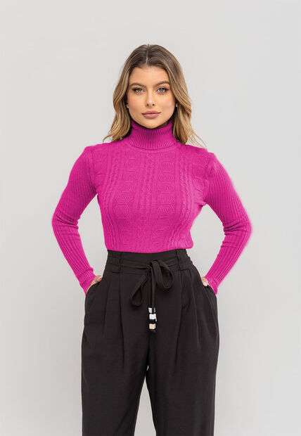 Blusa Tricot Modal Gola Rolê Tramas Pink Salvatore