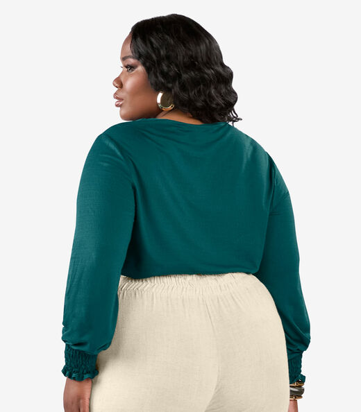 Blusa Manga Longa Lastex Plus Size Secret Glam Verde