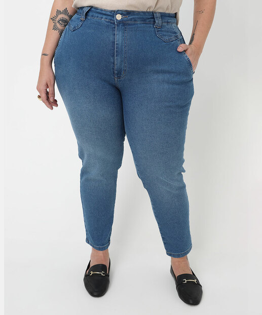 Calça Plus Size Feminina Mom Jeans Sawary Azul