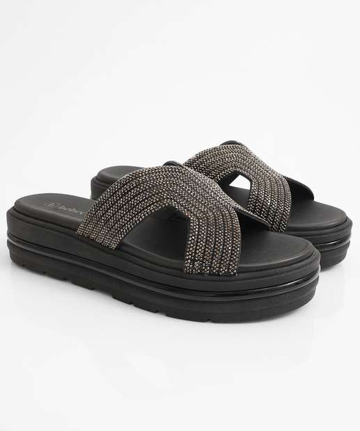 Tamanco Feminino Flatform Strass Bebecê Preto