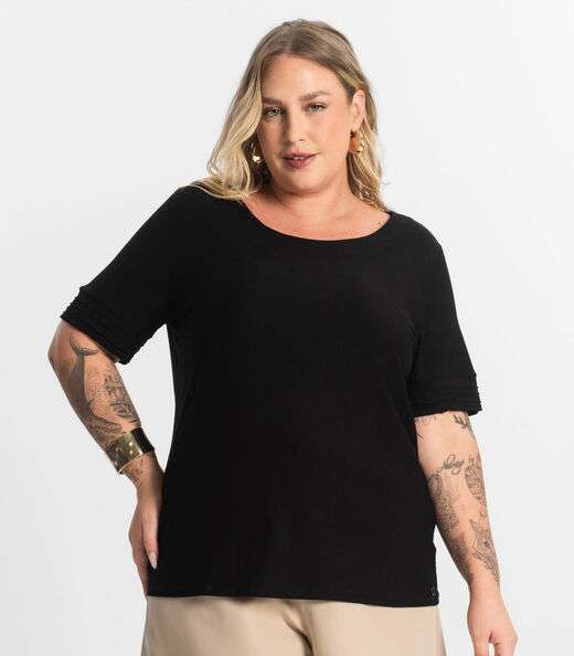 Blusa Feminina Manga Curta Secret Glam Preto