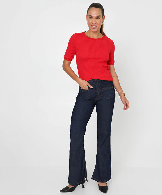 Blusa Feminina Textura Manga Curta Marisa Vermelho