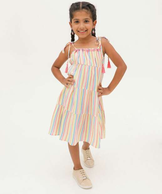 Image_Vestido Infantil Alças Finas Listrada Tassel Marisa Tam 4 a 10