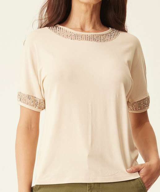 Blusa Feminina Manga Curta Gola Paetês Marisa