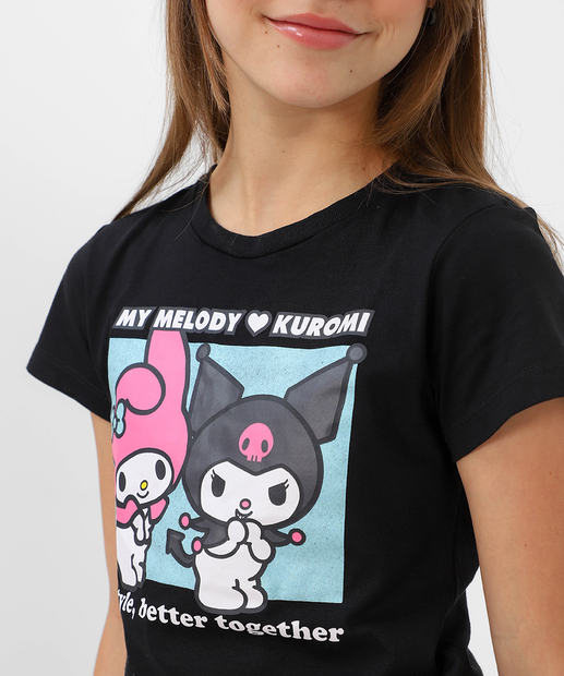 Blusa Juvenil Kuromi Kit Tam 10 a 16 Preto