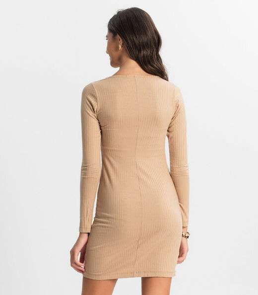 Vestido Juvenil Manga Longa Em Ribana Minty Marrom