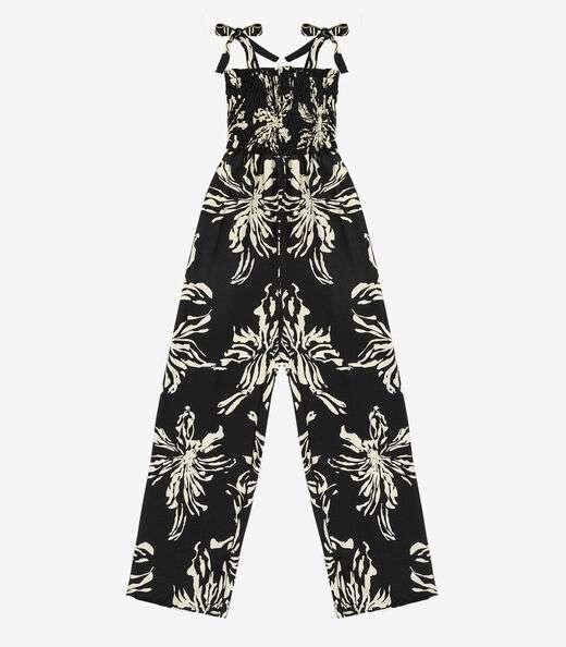 Macacão Longo Feminino De Lastex Estampado Select Preto