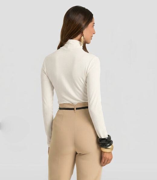 Blusa Feminina Manga Longa Visco Premiere Dianna Bege
