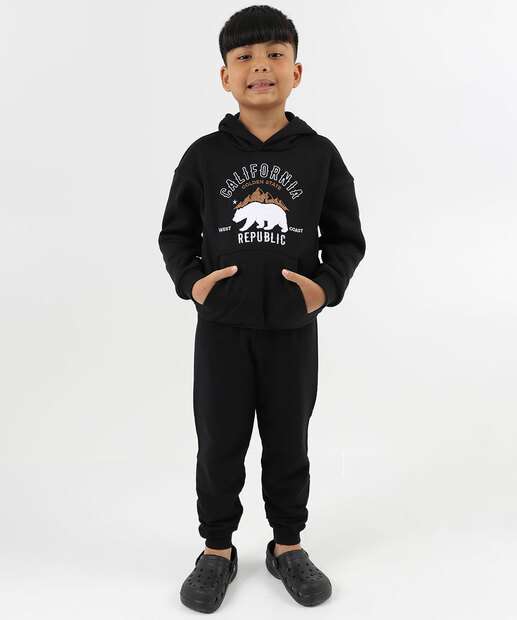 Blusão Infantil Moletom Estampa Bordada Marisa Tam 4 a 10 Preto