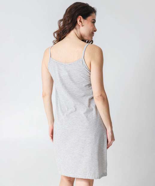 Camisola Gestante Listrada Recorte Renda Marisa Cinza