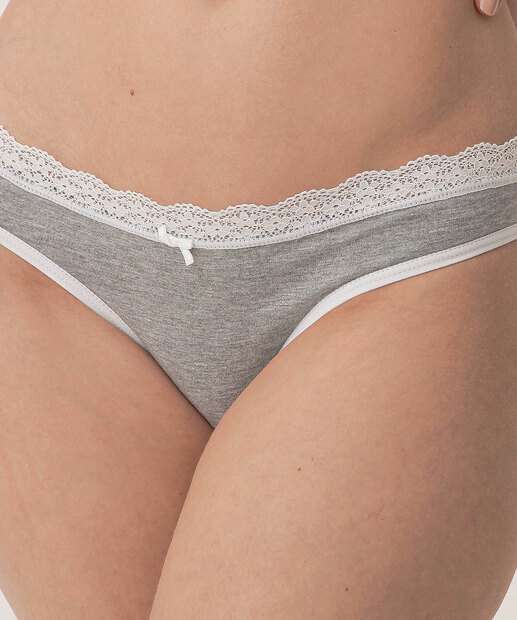 Calcinha Biquíni Mescla Recorte Renda Marisa Cinza