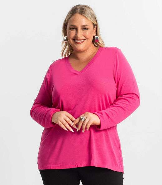 Blusa Manga Longa Visco Tricot Secret Glam Rosa