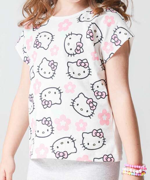 Camiseta Infantil Hello Kitty Tam 4 a 10 Off White