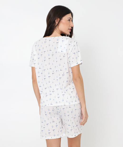 Pijama Feminino Americano Recorte Renda Marisa Off White