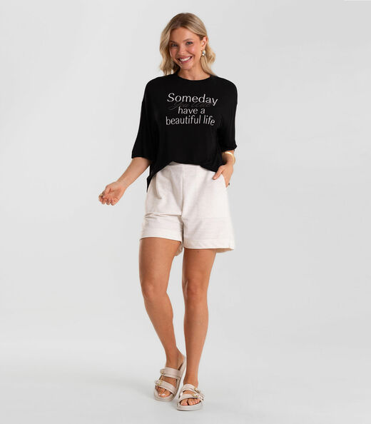 Blusa Feminina Viscotorcion Com Estampa Rovitex Preto