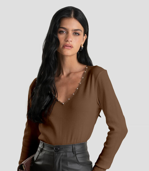 Image_Blusa Feminina Canelada com Rebites Dianna Marrom