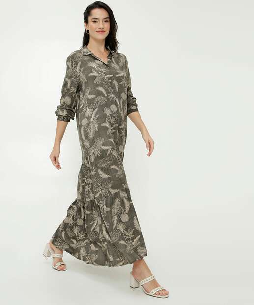 Vestido Longo Feminino Chemise Folhas Marisa