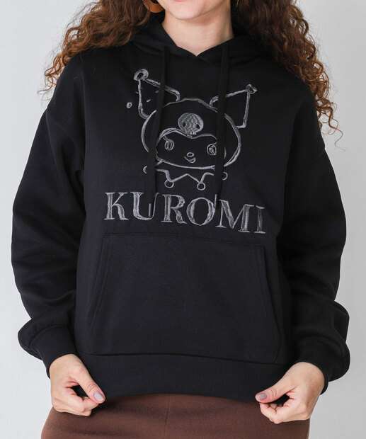 Blusão Feminino Moletom Flanelado Kuromi Preto