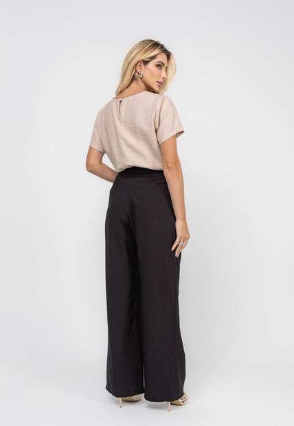 Blusa Alfaiataria Básica Manga Curta Bege Salvatore