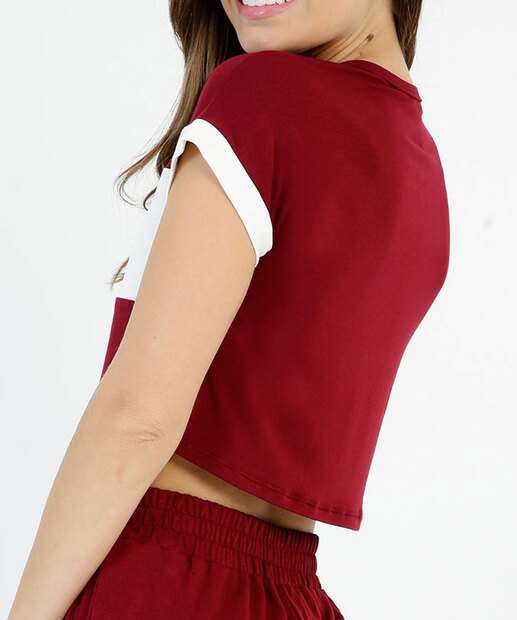 Blusa Cropped Feminina Recorte Manga Curta