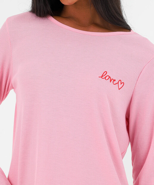 Pijama Feminino Manga Longa Marisa Rosa 