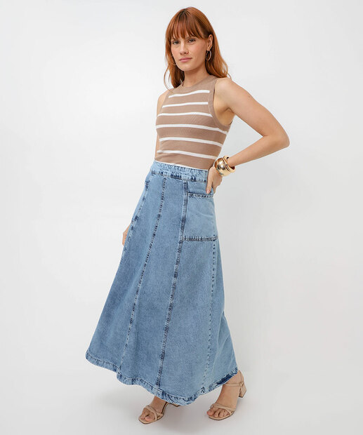 Image_Saia Midi Jeans Evasê Feminina Bolsos Marisa Azul