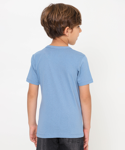 Camiseta Infantil Manga Curta Estampada MR Tam 4 a 10 Azul