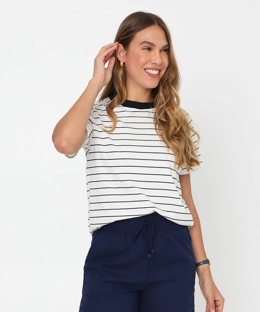 Image_Blusa Feminina Listrada Manga Curta Marisa Off White