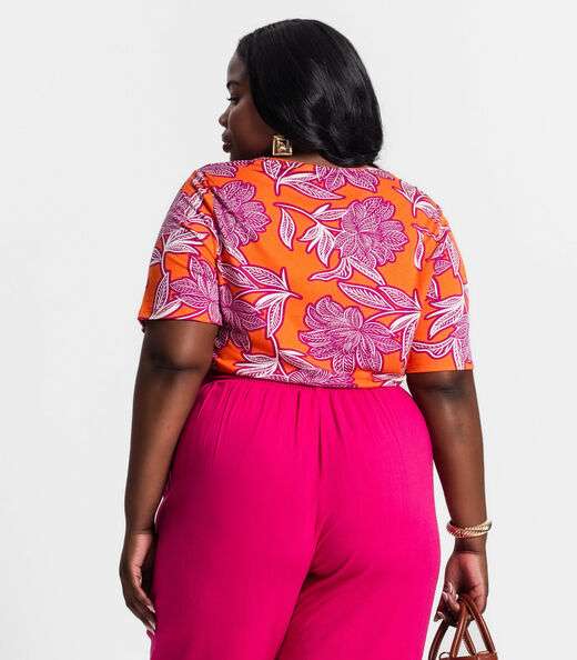 Blusa Manga Curta Feminina Plus Size Secret Glam Laranja