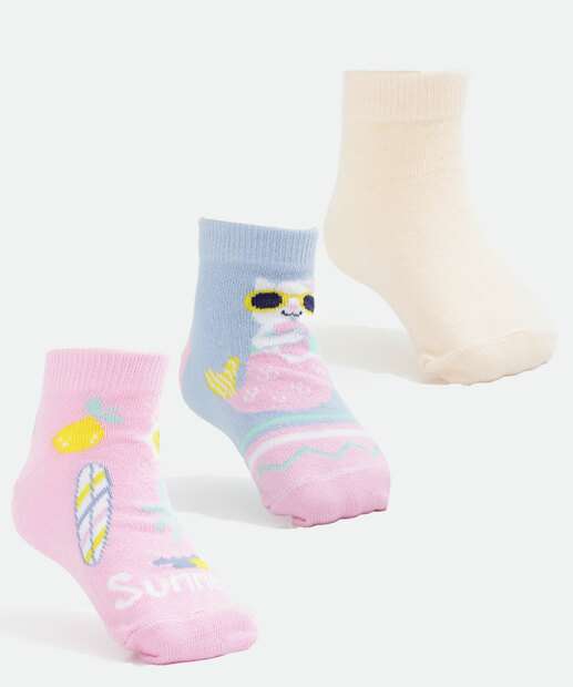 Image_Kit 3 Pares Meias Infantil Cano Curto Estampadas