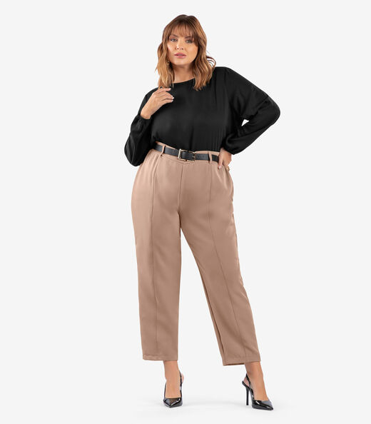 Blusa Manga Longa Viscose Plus Size Secret Glam Preto