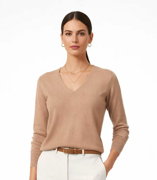 Image_Suéter Feminino Gola V em Tricot Rovitex Marrom