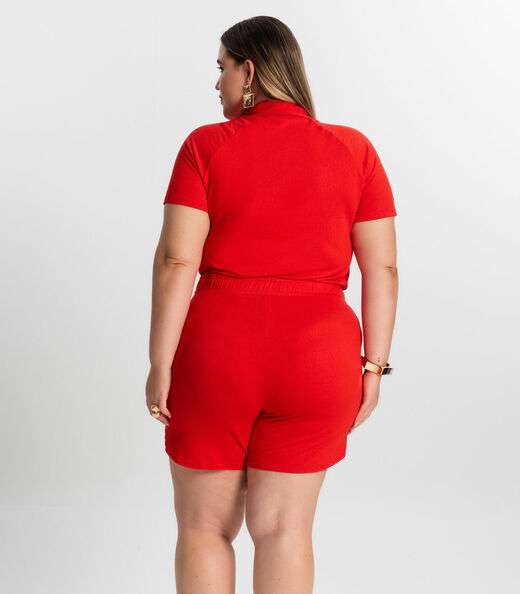 Conjunto Plus Size Camisa Com Bermuda Secret Glam Laranja