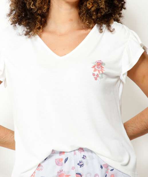 Pijama Feminino Floral Manga Curta Marisa