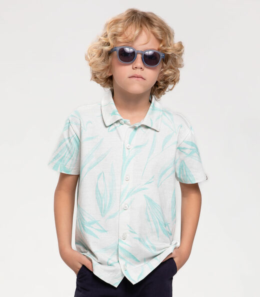 Camisa Infantil Estampa Folhagens Trick Nick Azul
