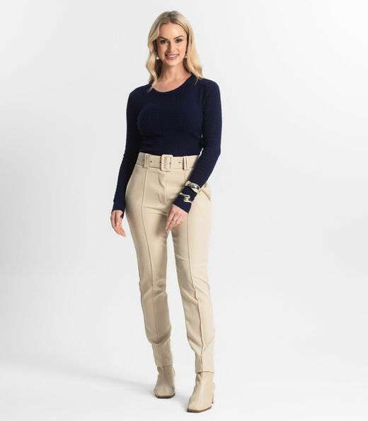 Calça Alfaiataria Tradicional Com Cinto Select Bege