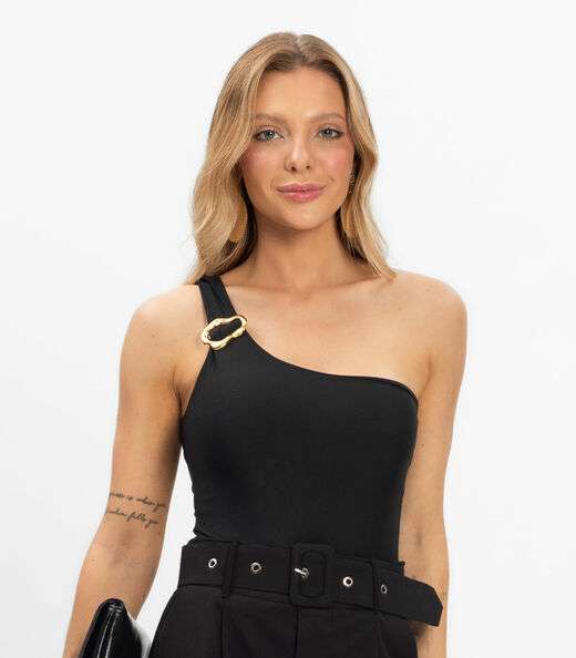 Body Feminino Um Ombro Só Com Detalhe Select Preto