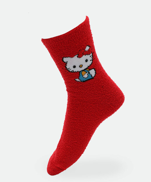 Meia Feminina Adulto Peluciada Hello Kitty Vermelho