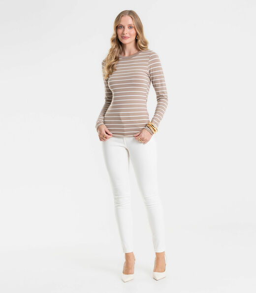Blusa Manga Longa Feminina Listrada Plus Rovitex Marrom