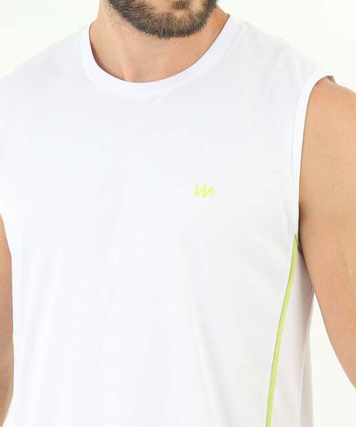 Regata Masculina Fitness Detalhe Viés MR Branco
